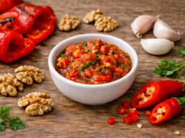 Capsicum and walnut pistou