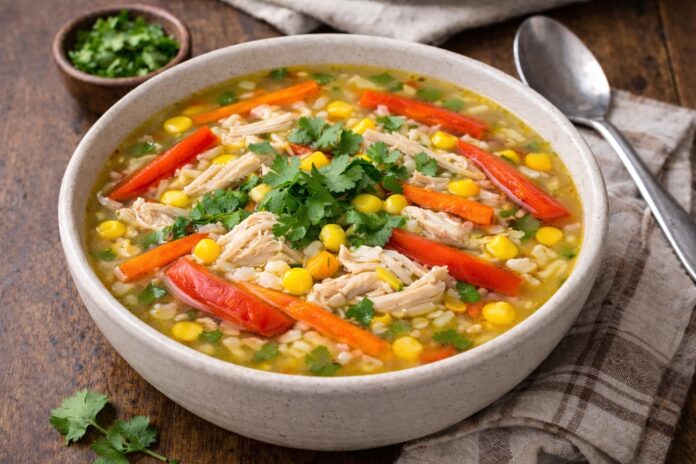Chicken, corn and rice soup