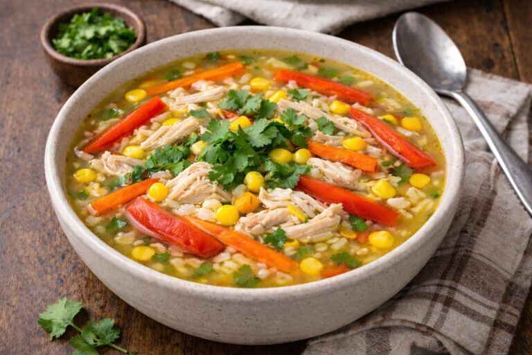 Chicken, corn and rice soup