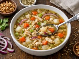 Chicken, vegetables and turnip soup