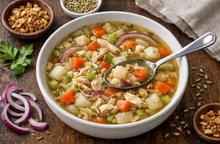 Chicken, vegetables and turnip soup