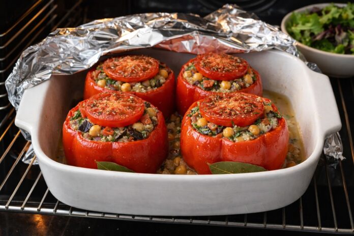 Chickpea quinoa stuffed peppers