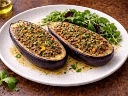 Eggplant stuffed with beef and veggies