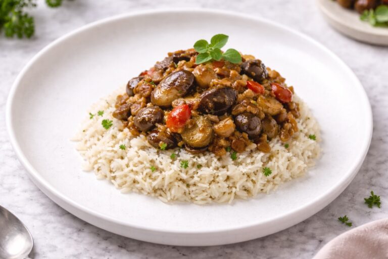 Mushroom eggplant pilaf