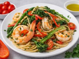 Prawn and veggie spaghetti