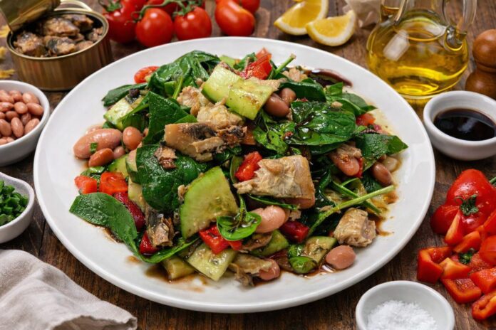 Sardines beans and veggie salad