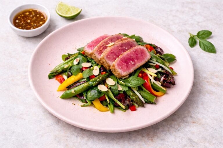 Seared tuna in asparagus salad