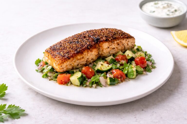 Spice encrusted trout with zucchini salad