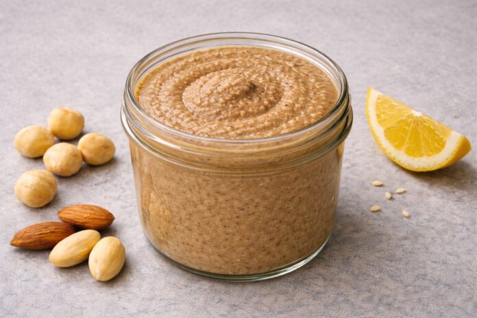 Tahini hazelnut almond spread