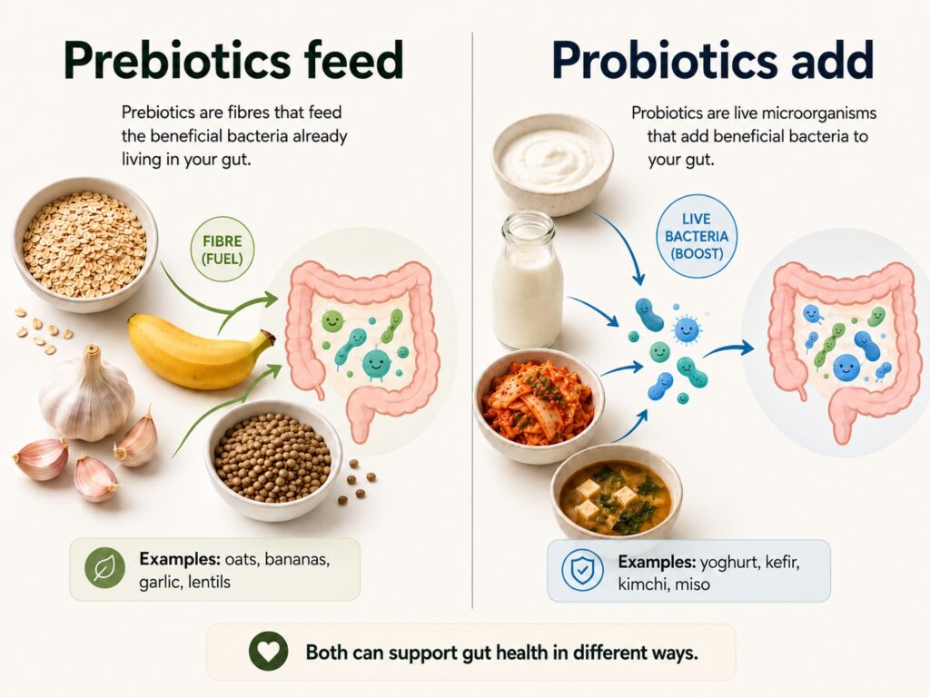 Prebiotics feed probiotics add