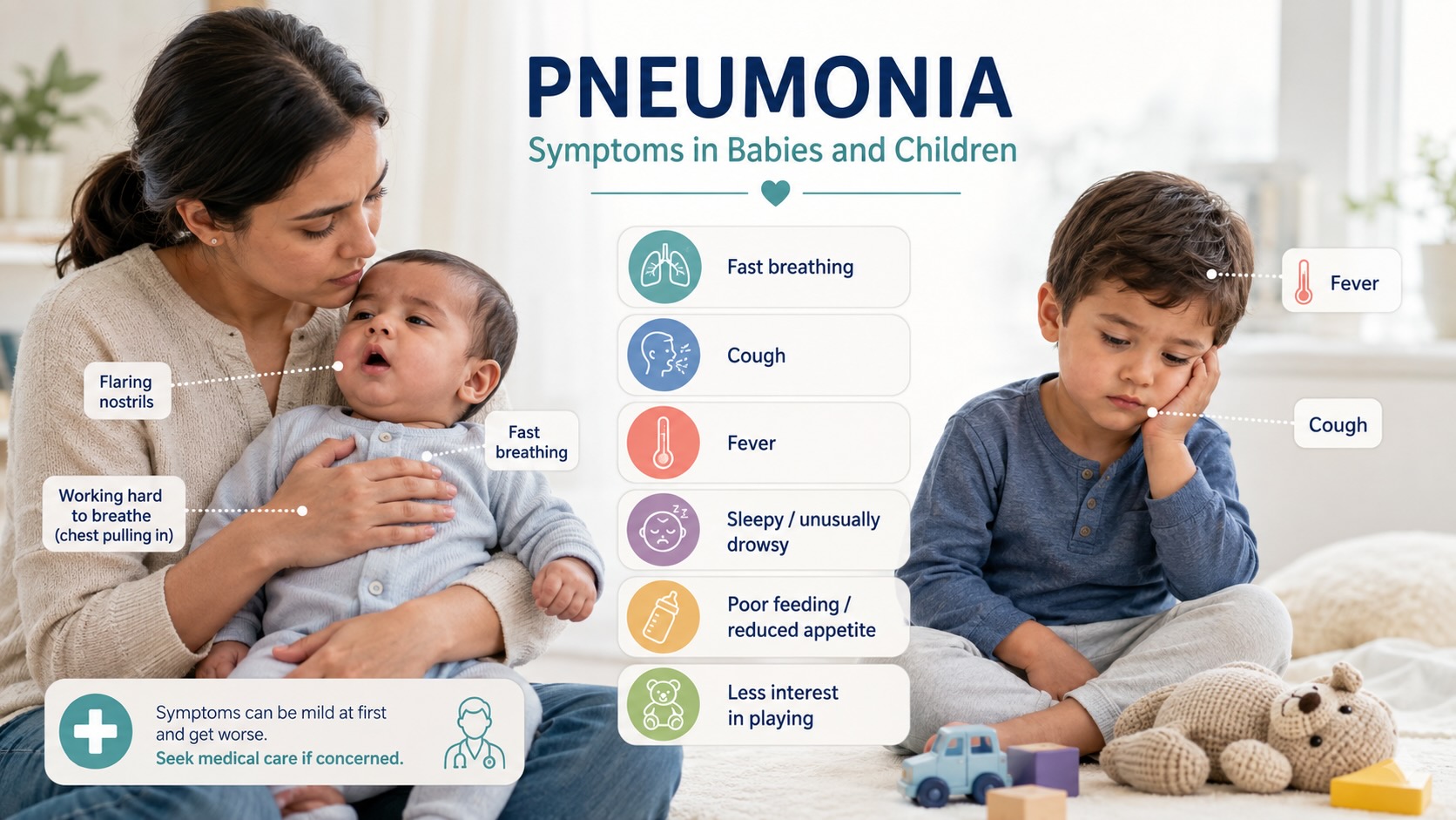 Pneumonia symptoms in a child or baby
